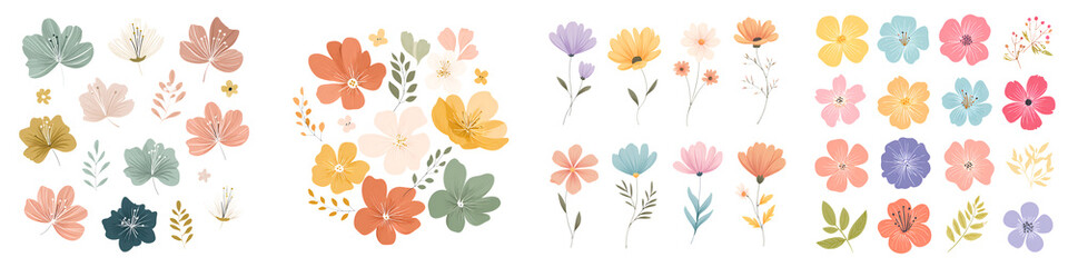 Fototapeta premium Boho Floral Elements: Soft Pastel Flowers and Leaves for Watercolor Designs