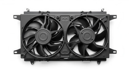 Dual automotive cooling fan assembly on white background  