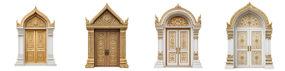 Obraz premium Ornate Golden Temple Doors: Traditional Asian Architecture Details