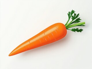 Fresh orange carrot with green leaves isolated on white background