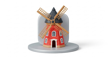 Red windmill illustration traditional architecture building icon vector graphic design landscape travel tourism