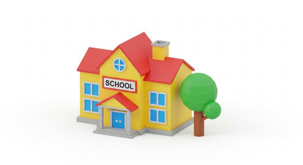 School building cartoon vector illustration with tree for education learning and back to school concept design