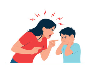 Fototapeta premium Angry Mom Yelling at Son Illustration of Family Conflict