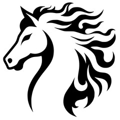 Portrait silhouette of a horse with thick hair