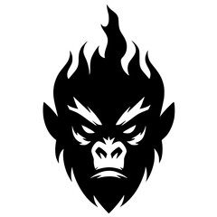 Silhouette of an angry fiery monkey face