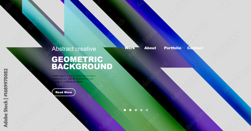 Poster abstract geometric background design. website header with navigation elements, text, button. gradien