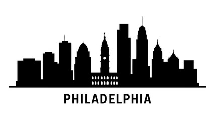 Philadelphia Skyline Vector Silhouette Illustration, A Cityscape with Iconic Landmarks and Architectural Designs