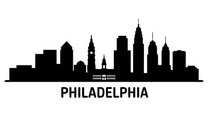 Philadelphia Skyline Vector Silhouette Illustration, A Cityscape with Iconic Landmarks and Architectural Designs