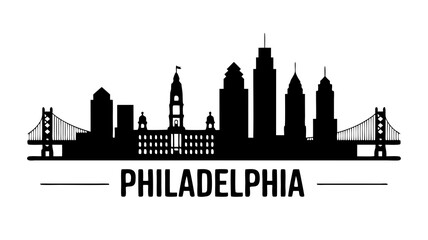 Naklejka premium Philadelphia Skyline Vector Silhouette Illustration, A Cityscape with Iconic Landmarks and Architectural Designs
