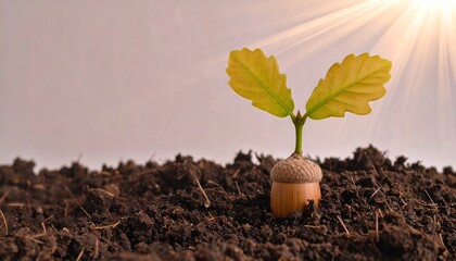 Sprout from Acorn in Soil