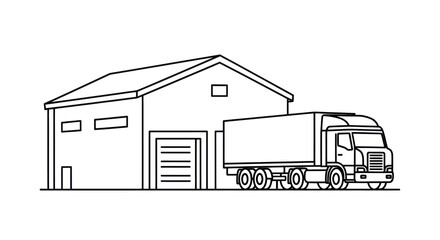 Warehouse building with a delivery truck parked at the loading dock.