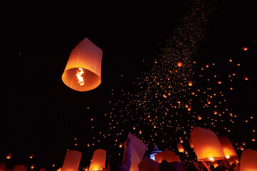Floating lanterns take place during Thailand's Loi Krathong festival on the night of the full moon.