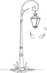 Obraz premium Whimsical Street Lamp with Hanging Lanterns Line Drawing.325Z