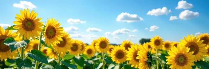 Sun-drenched field of sunflowers, striking blue sky backdrop and soft white clouds Perfect HD phone wallpaper , light, vibrant