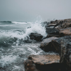 Obraz premium waves crashing on empty rocks