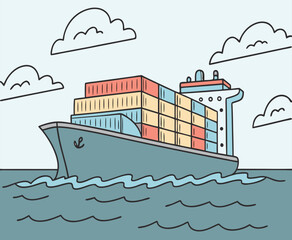 Cargo Ship with Containers in Ocean Transportation Concept
