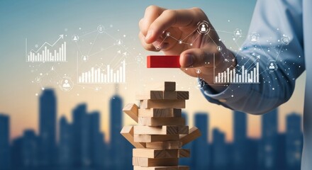 Building business success strategically with tower blocks and financial data visualizations