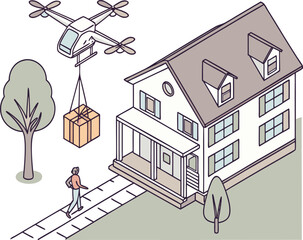 Last Mile Delivery Concept with Drone and Packages
