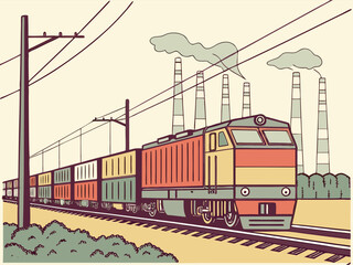 Freight Train with Shipping Containers in Transport Concept
