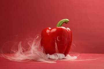 Capsicum bell pepper smoke fume vapour red yellow on red background