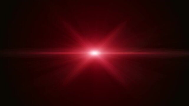 Abstract center flickering red glow star optical flare shine light ray animation on black background.
