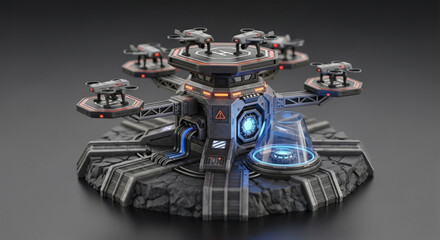 Futuristic drone base station aerial platform for unmanned vehicles and drone landing and charging station
