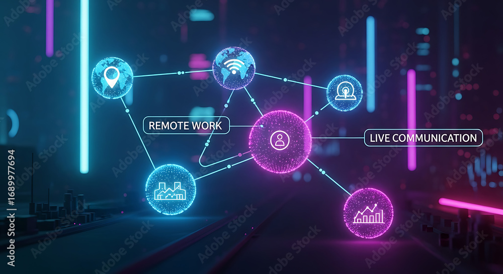 Leinwandbilder glowing network nodes connected by lines representing remote work and live communication concepts ai