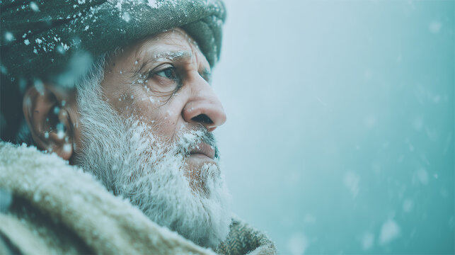 Chillai Kalan Kashmir Portrait of Elderly Man in Snowfall Traditional Attire Winter Lifestyle Photography