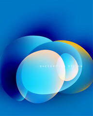 Abstract blue design features overlapping circles. Gradient colors create depth, modern aesthetic. Smooth shapes suggest fluidity, dynamism.