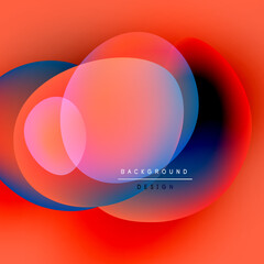 Abstract vibrant circles overlap, creating colorful gradients. Modern design, smooth transitions, warm tones dominate composition.