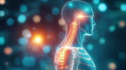 Highlighted pain area on the human body on blurred background