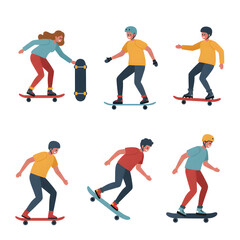Six diverse individuals enjoying the thrill of skateboarding