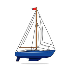 Blue Sailboat Illustration with Red Flag on Mast