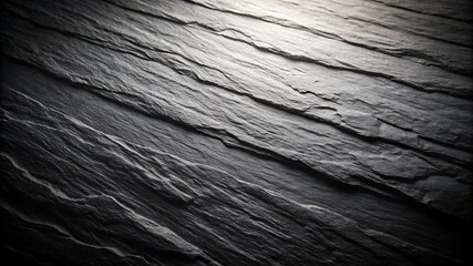 Closeup texture of dark gray slate stone with diagonal lines and subtle light highlights