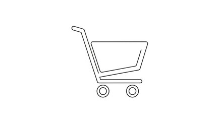 A minimalist shopping cart icon, , representing online retail, ecommerce, and the convenience of purchasing goods