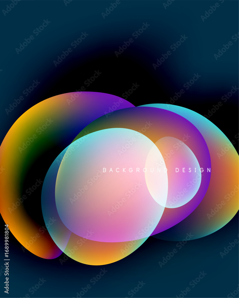 Poster abstract colorful overlapping circles create vibrant visual effect. dark background enhances luminos