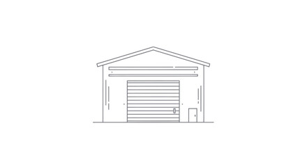 Simple Line Drawing of a Gable-Roofed Warehouse.