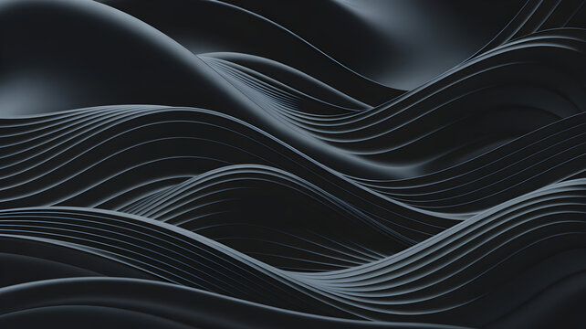 Abstract black wave background with smooth, glossy, and reflective surface - Powered by Adobe
