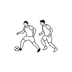 Outline illustration of two soccer players with a soccer ball game situation silhouette vector