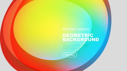 Vibrant overlapping circles create colorful abstract background. Text present, button visible. Modern design elements dominate composition.