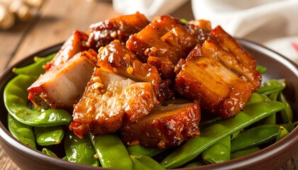 Savory glazed pork with fresh green beans