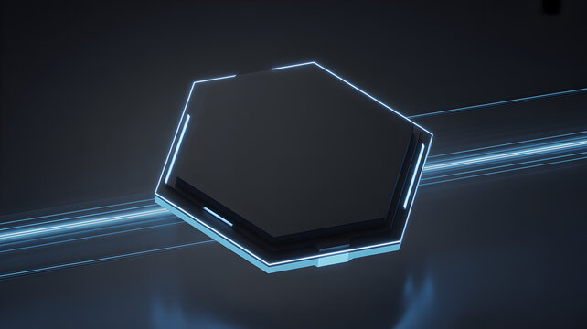 Hexagon frame with neon lights and a dark background in a futuristic style