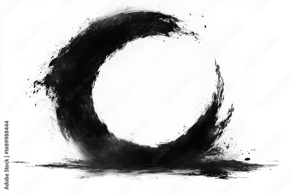 Aufkleber abstract black circular brushstroke with rough texture on a white background suggesting motion and e