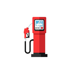 Red Gas Pump Station Icon with Fuel Nozzle and Display