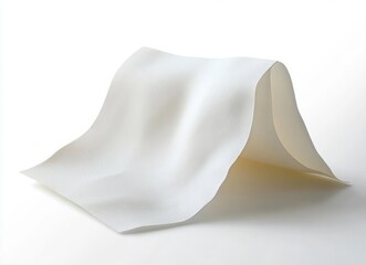 White sheet of textured paper curved and folded over on a white surface creating soft shadows and highlights