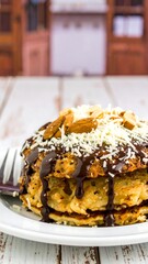 Stacked Chocolate Pancakes on Plate