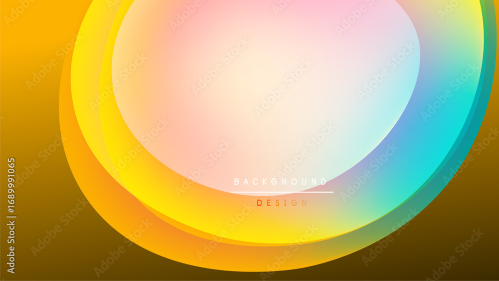 Poster abstract colorful layers create dynamic visual effect. gradient hues blend, forming soft circular sh