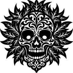 Fototapeta premium Ornate floral skull decorative goth illustration with intricate details