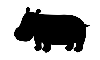 Simple black silhouette of a hippopotamus on a white background