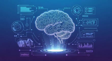 Digital Brain Interface: Futuristic technology of the mind represented by advanced artificial intelligence concepts.